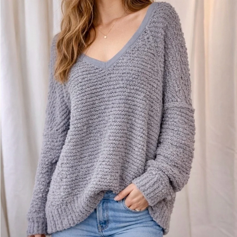 Free People ‘Songbird’ Boucle Popcorn Slouchy Oversized Sweater in Lavender/Grey